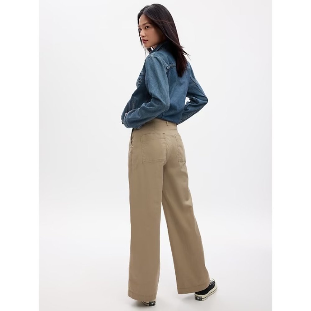 New Gap Factory High Rise Wide Leg Girlfriend Khakis Pants 8 Black A713 - Picture 5 of 6